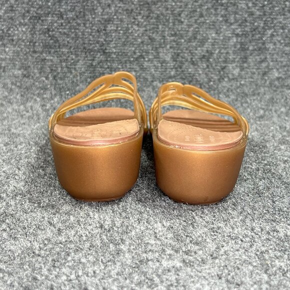 Crocs Isabella Sandals Womens Size 6 Brown Gold Jelly Mini Wedge Slide Flip Flop - Picture 5 of 10